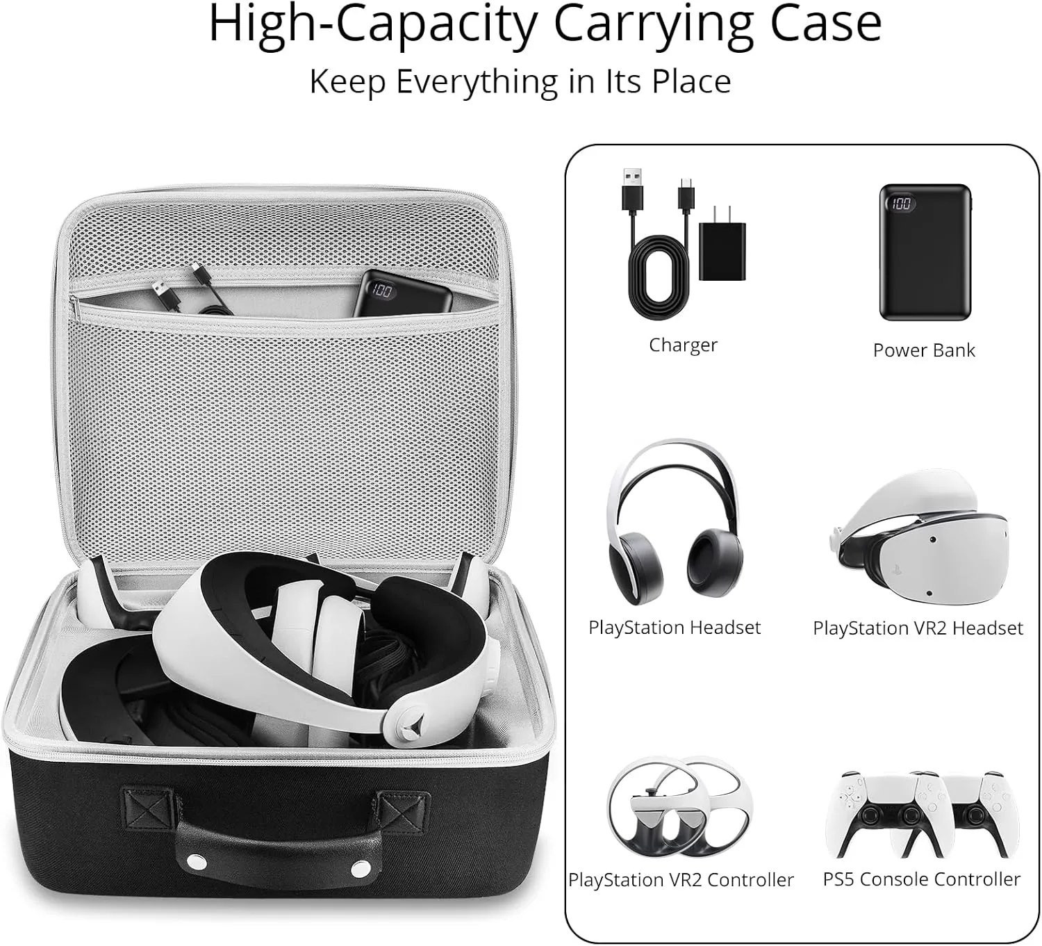 VORI Carrying Case for PSVR2 Gaming Headset and Touch Controllers Accessories, Portable Protection Hard Case for PS VR2 Controller, Suitable for Travel and Home Storage, Black