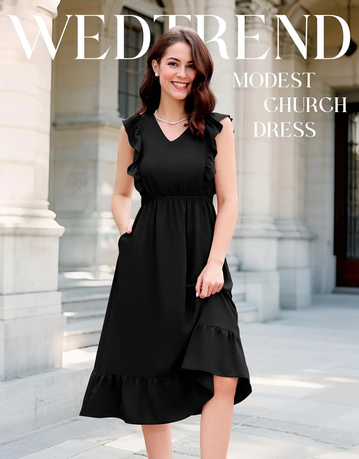 Wedtrend Women's Cocktail Dresses Ruffle Sleeve Vinatge 1940s Dresses Wedding Guest Dress Tiered Boho Dress