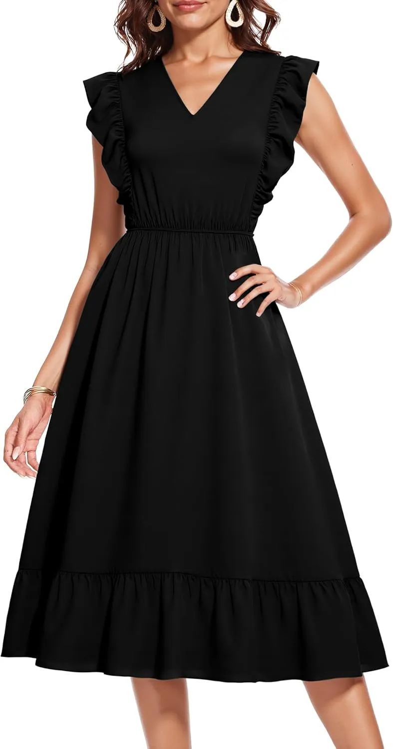 Wedtrend Women's Cocktail Dresses Ruffle Sleeve Vinatge 1940s Dresses Wedding Guest Dress Tiered Boho Dress