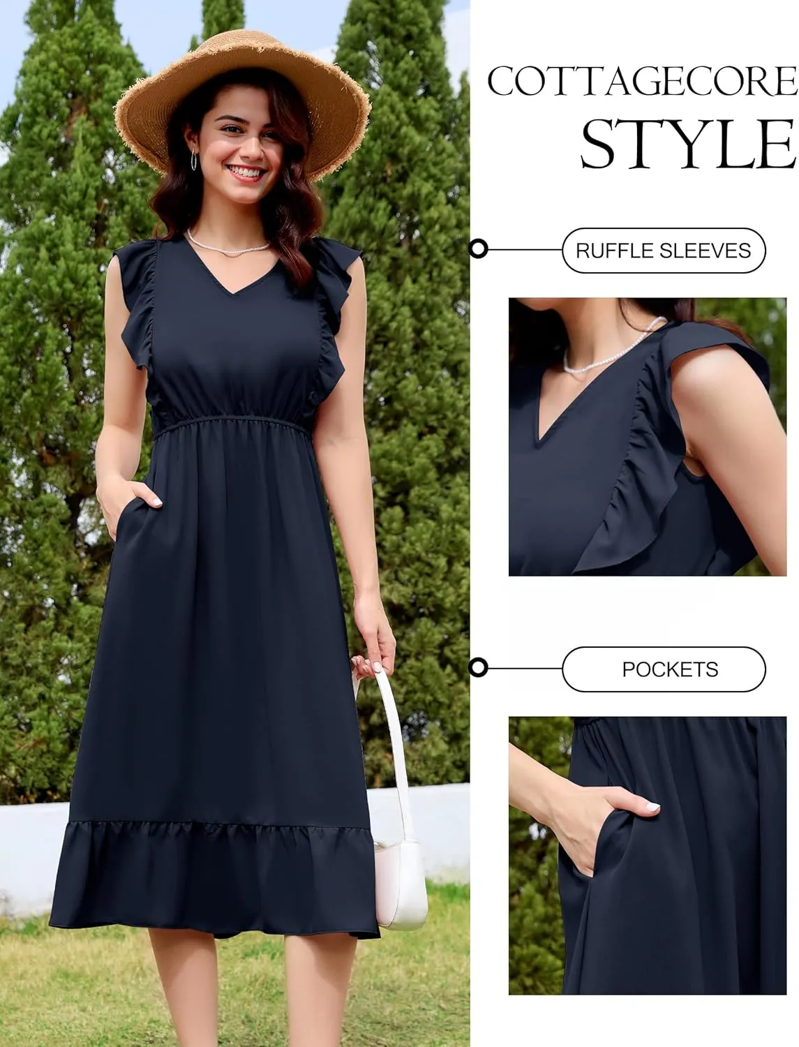 Wedtrend Women's Cocktail Dresses Ruffle Sleeve Vinatge 1940s Dresses Wedding Guest Dress Tiered Boho Dress