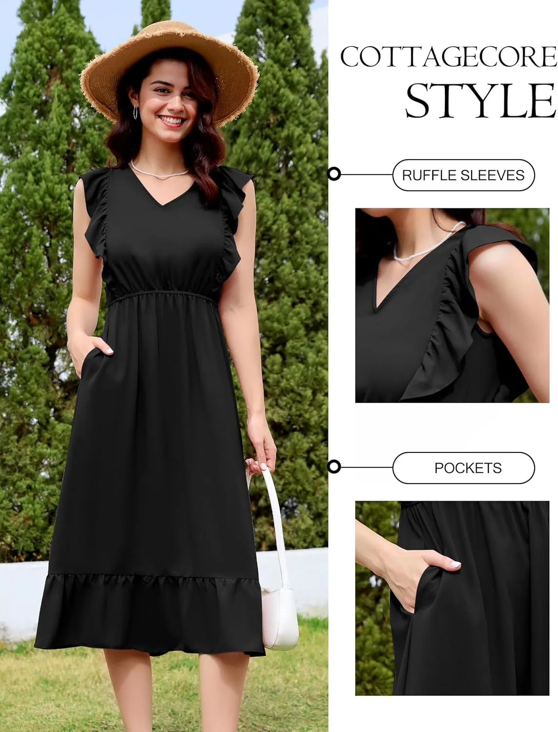 Wedtrend Women's Cocktail Dresses Ruffle Sleeve Vinatge 1940s Dresses Wedding Guest Dress Tiered Boho Dress