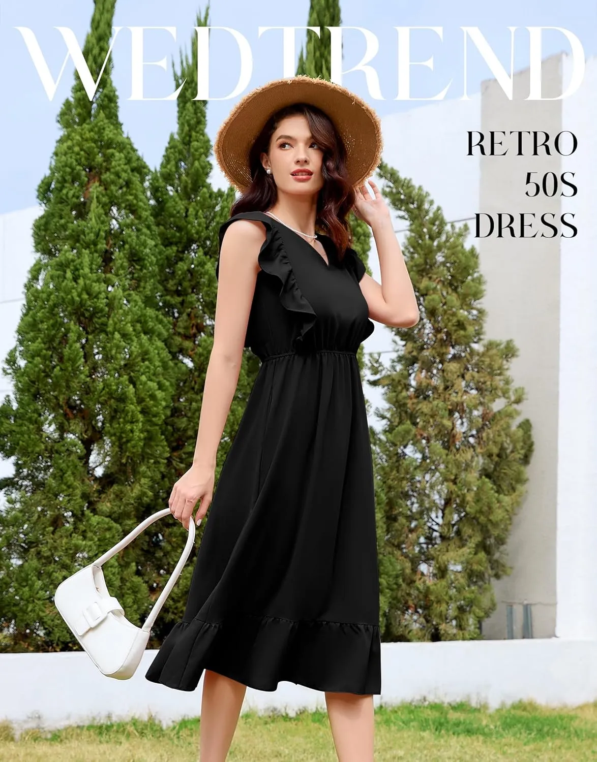 Wedtrend Women's Cocktail Dresses Ruffle Sleeve Vinatge 1940s Dresses Wedding Guest Dress Tiered Boho Dress