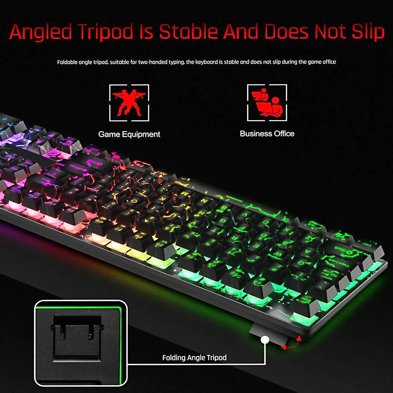 Wired Crack Rainbow Gaming Keyboard, 104 Keys Light Up Mechanical Feeling Computer Keyboard for Windows, Laptop, PC Gamers Office Device, Travel, Easy to Carry on Business Trip,Woking(Black)