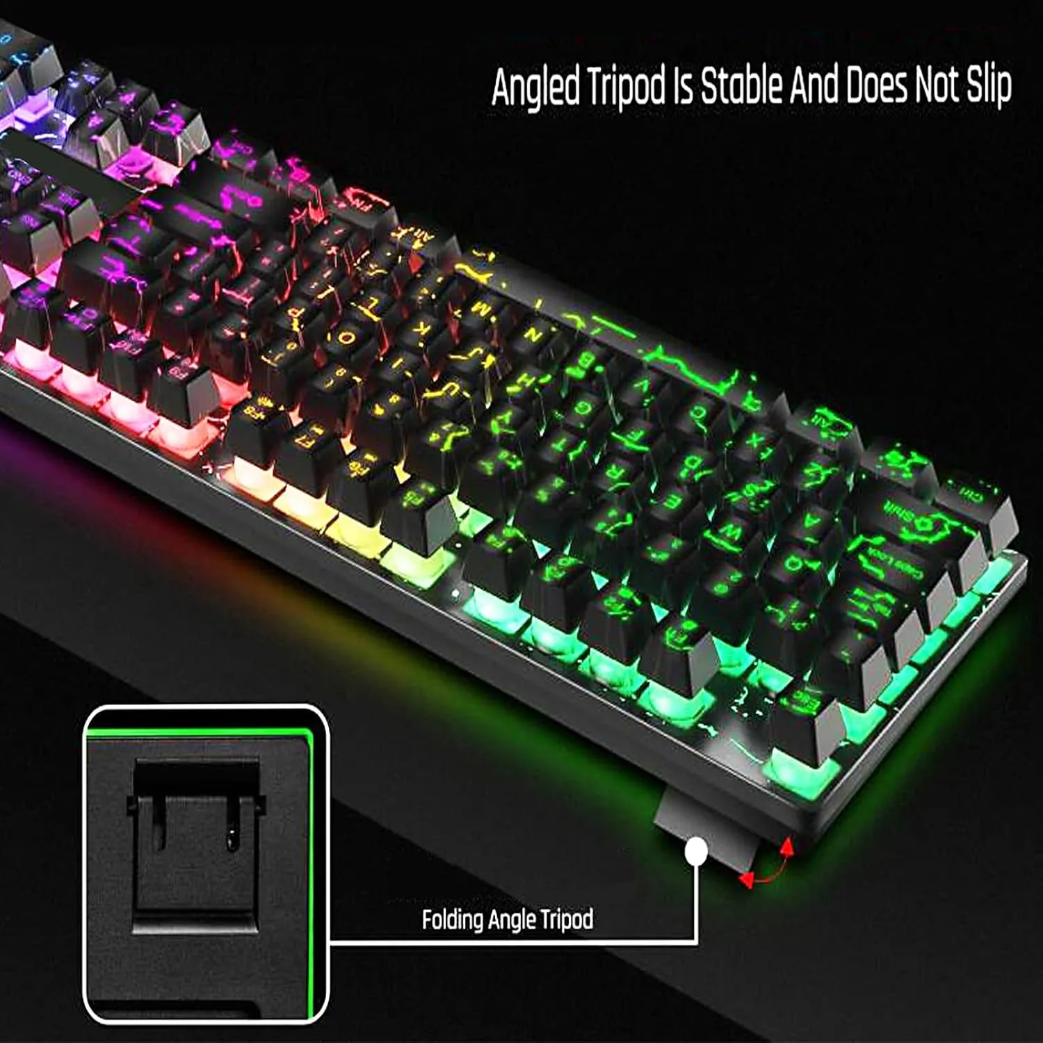 Wired Crack Rainbow Gaming Keyboard, 104 Keys Light Up Mechanical Feeling Computer Keyboard for Windows, Laptop, PC Gamers Office Device, Travel, Easy to Carry on Business Trip,Woking(Black)