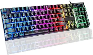 Wired Crack Rainbow Gaming Keyboard, 104 Keys Light Up Mechanical Feeling Computer Keyboard for Windows, Laptop, PC Gamers Office Device, Travel, Easy to Carry on Business Trip,Woking(Black)
