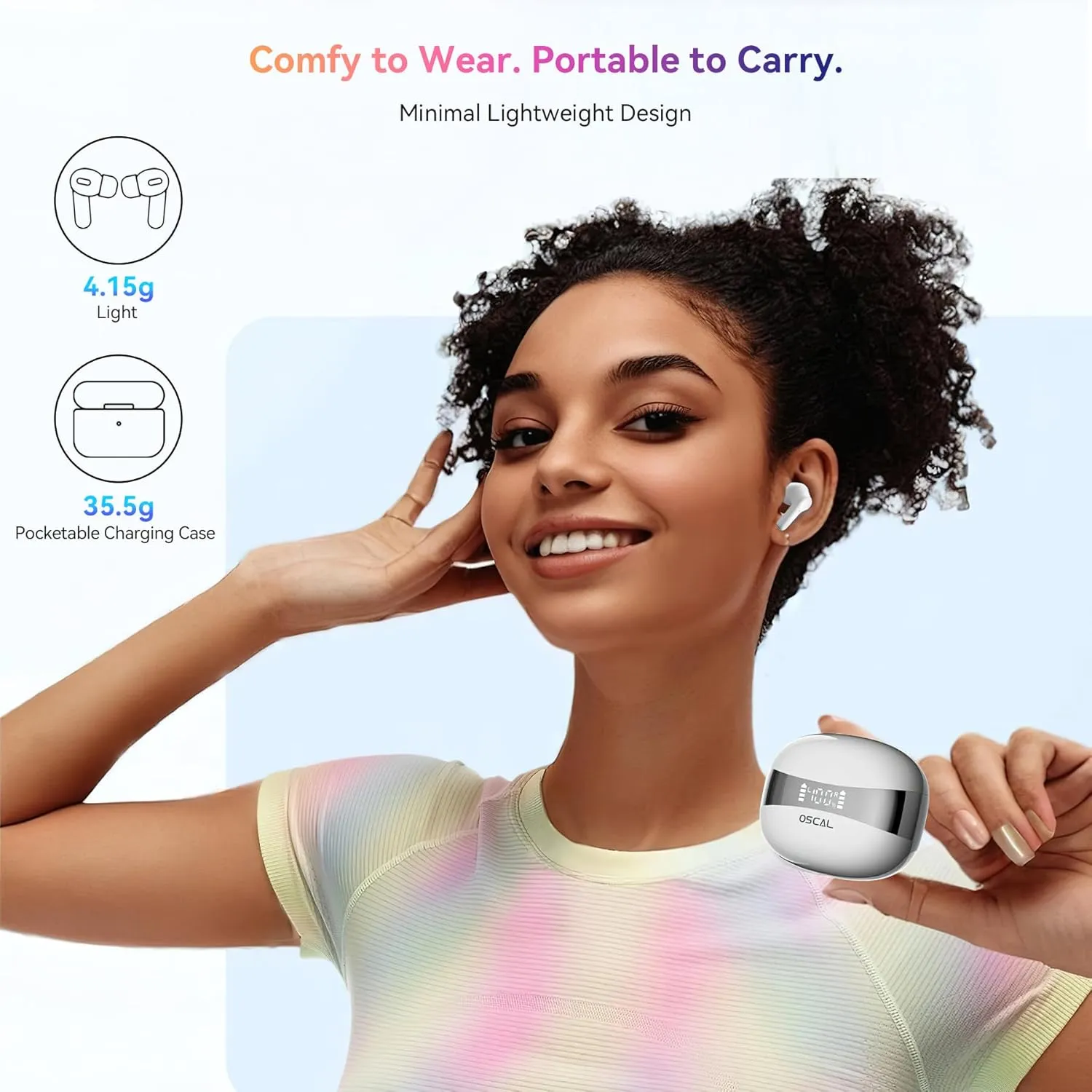 Wireless Earbuds, Bluetooth 5.4 Headphone Hi-Fi Stereo, Ear Buds with Deep Bass and Noise Cancelling Mic, Earphones with LED Display, 40H Playtime, IPX7, for Android iPhone Laptop, Sports, White