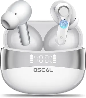 Wireless Earbuds, Bluetooth 5.4 Headphone Hi-Fi Stereo, Ear Buds with Deep Bass and Noise Cancelling Mic, Earphones with LED Display, 40H Playtime, IPX7, for Android iPhone Laptop, Sports, White