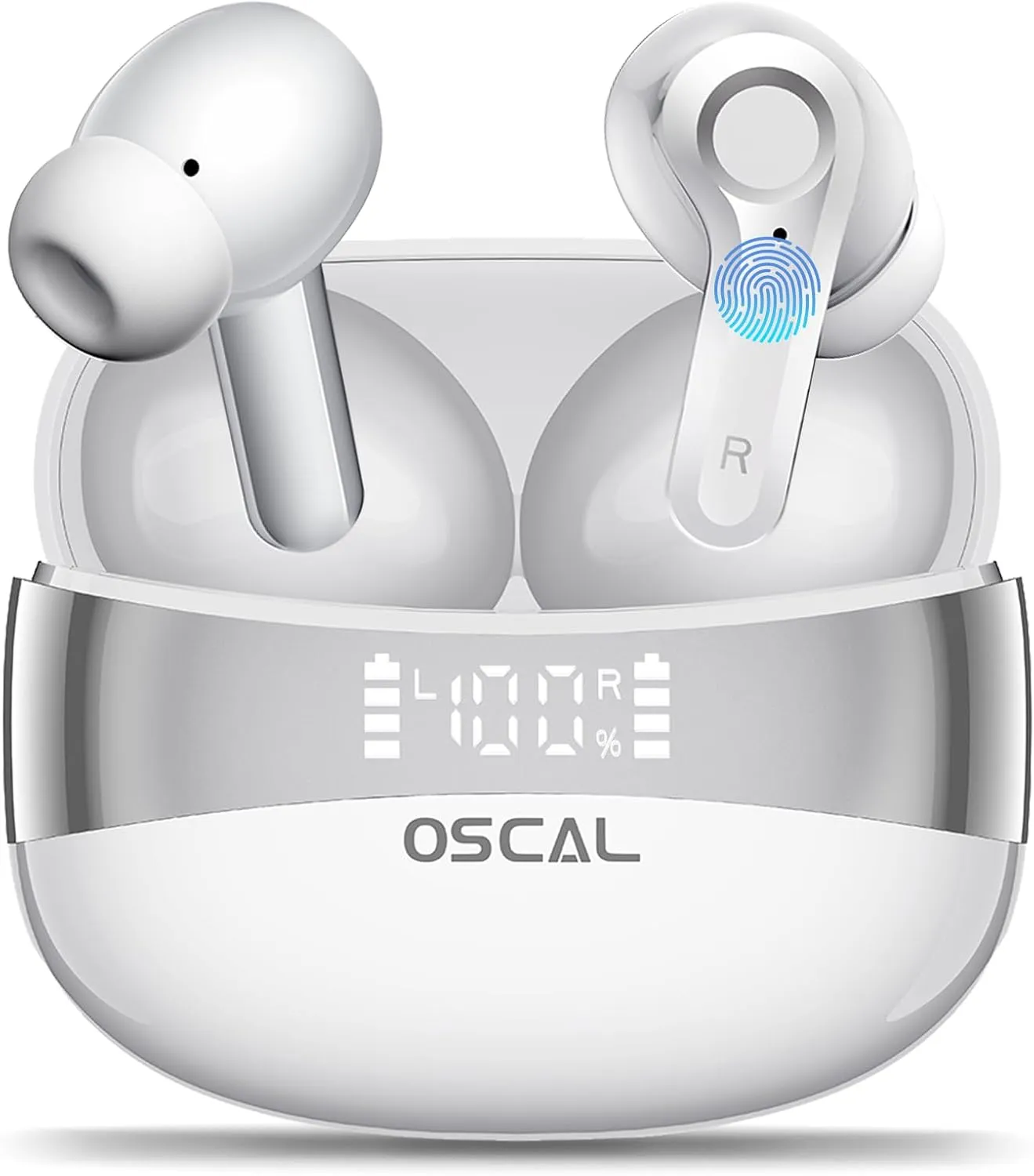 Wireless Earbuds, Bluetooth 5.4 Headphone Hi-Fi Stereo, Ear Buds with Deep Bass and Noise Cancelling Mic, Earphones with LED Display, 40H Playtime, IPX7, for Android iPhone Laptop, Sports, White