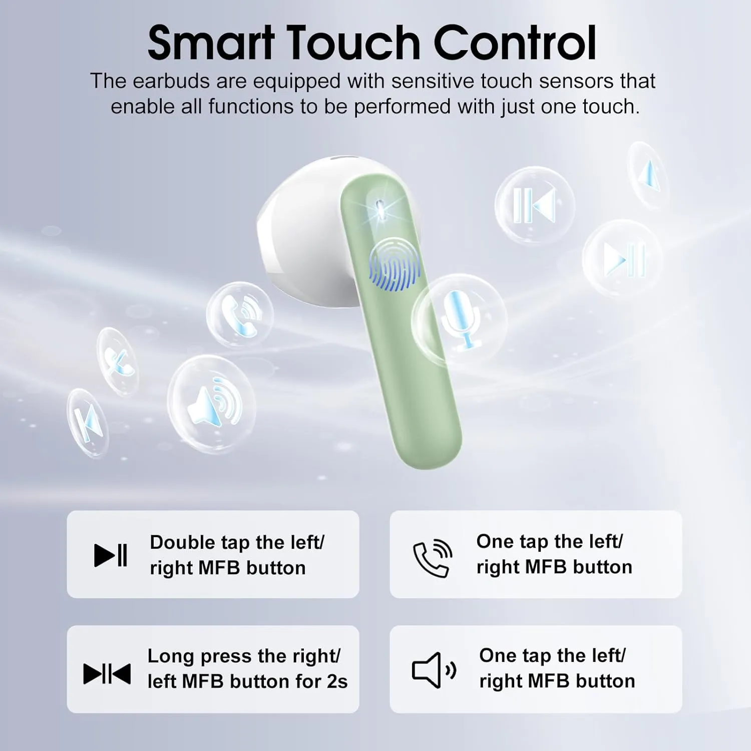 Wireless Earbuds, Bluetooth 5.4 Headphones in Ear Buds, HiFi Stereo Wireless Earphones with 4 ENC Noise Cancelling Mics, 40H Wireless Headphones with IP7 Waterproof, Dual LED Display USB C, Green