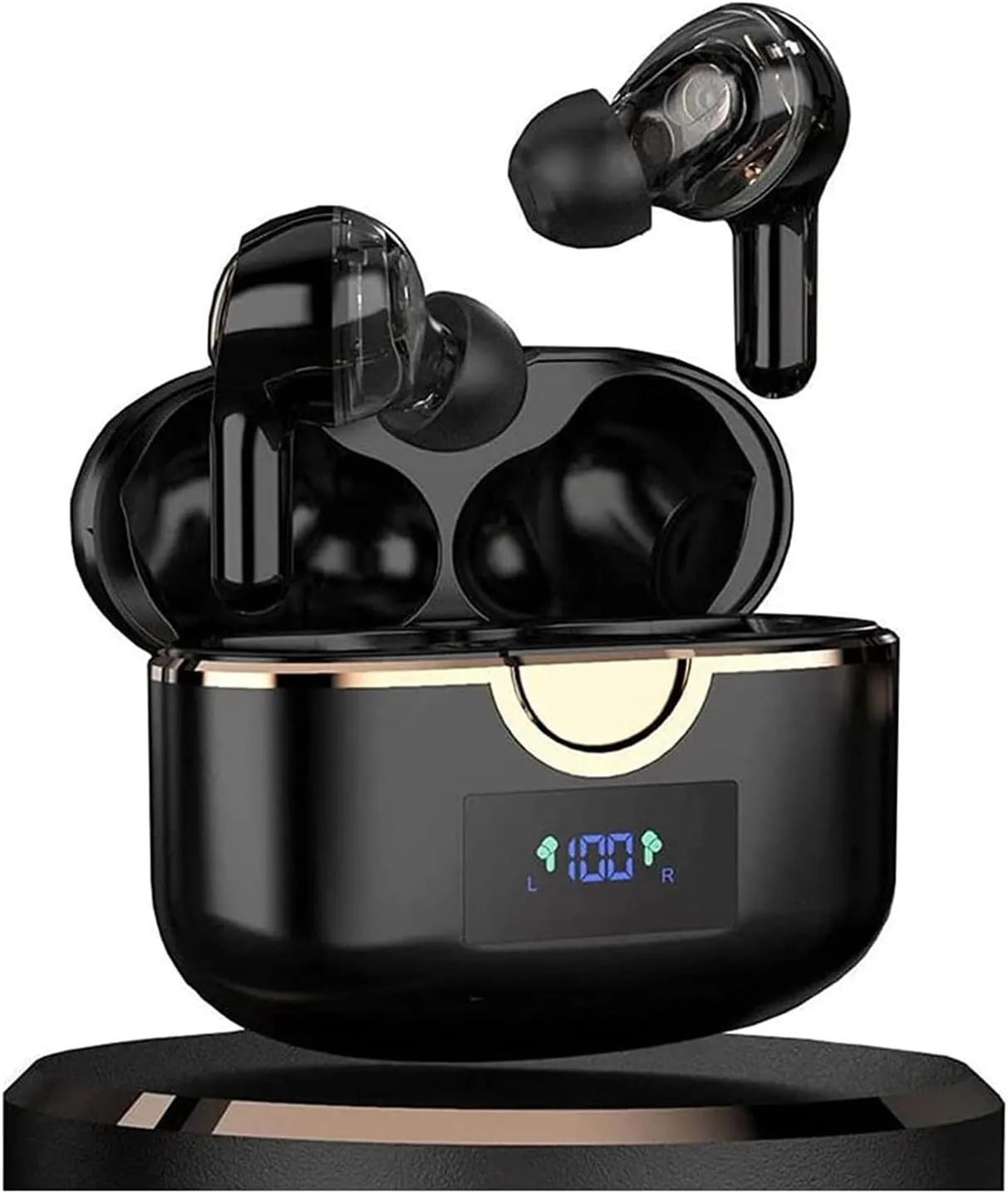 Wireless Earbuds in-Ear Detection Headphones IPX6 Waterproof Bluetooth 5.0 Stereo Earphones Immersive Sound Premium Deep Bass Het Black