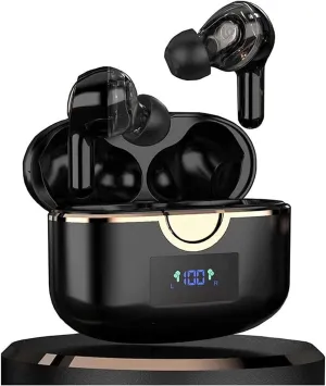 Wireless Earbuds in-Ear Detection Headphones IPX6 Waterproof Bluetooth 5.0 Stereo Earphones Immersive Sound Premium Deep Bass Het Black