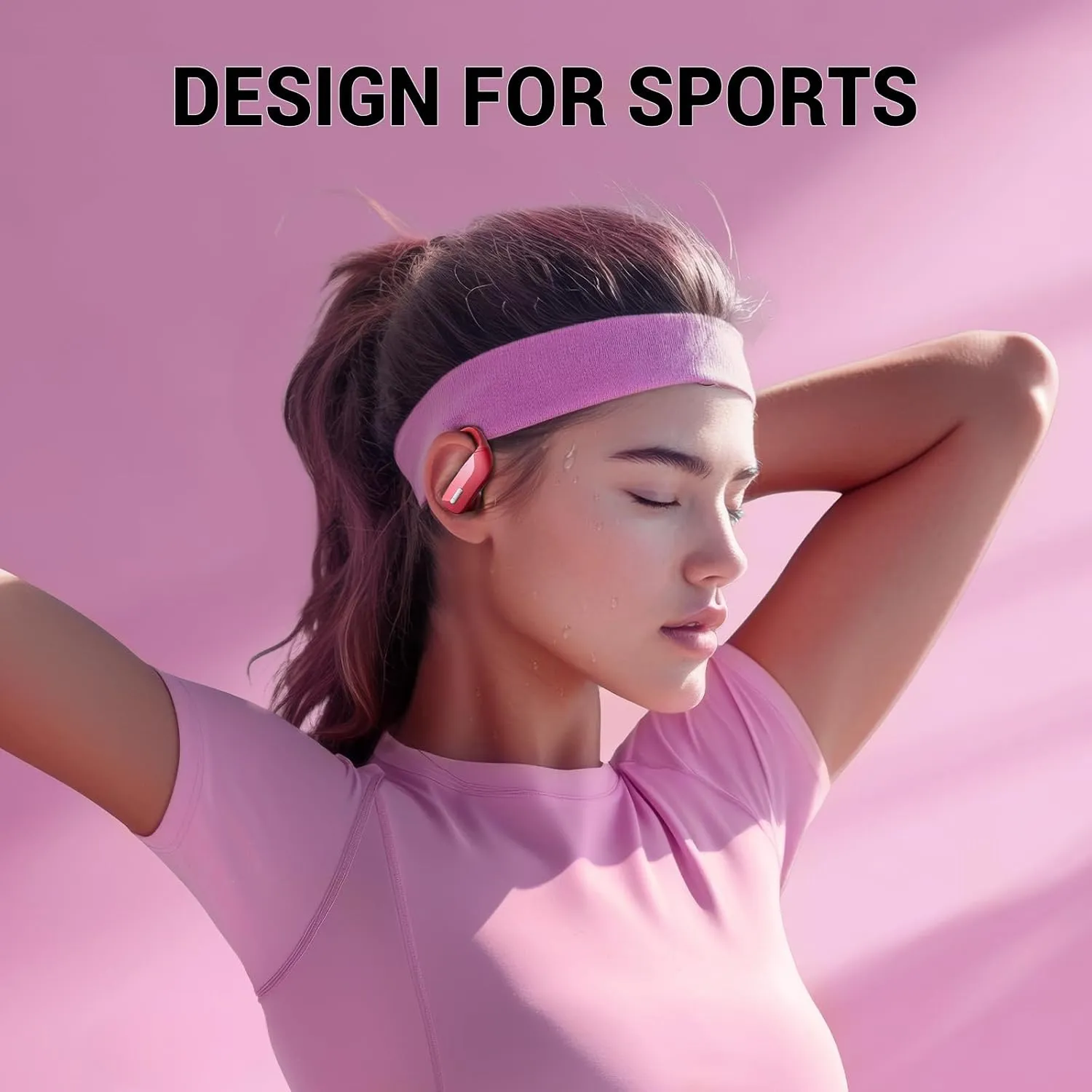 Wireless Earbuds with Earhooks 80Hrs Bluetooth Headphones Over-Ear ENC Noise Canceling Mic Earphones IP7 Waterproof Headset for Sports,Fitness,Workouts and Running Red