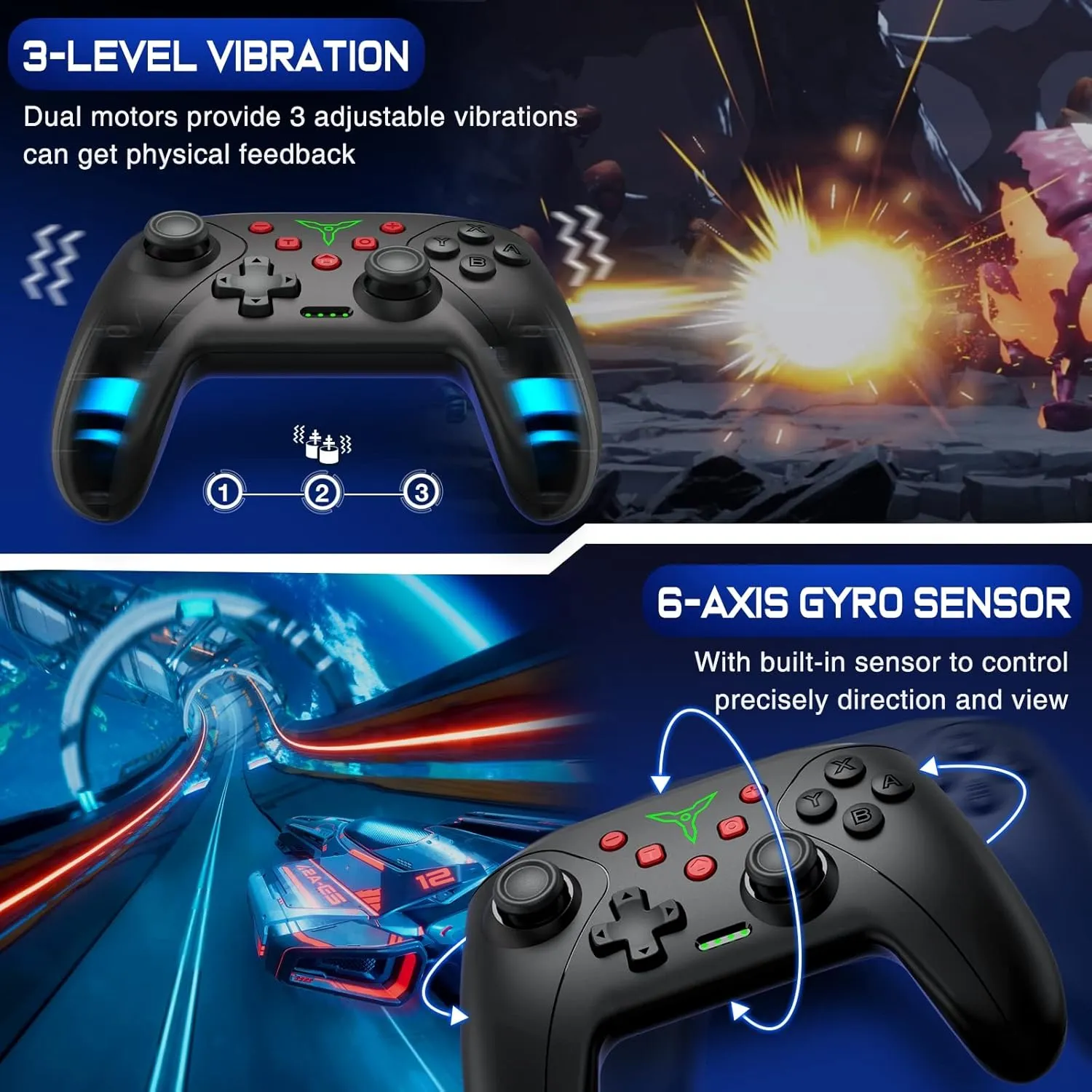 Wireless Switch Controller for Nintendo Switch/Lite/OLED Controller, Switch Controller with a Mouse Touch Feeling on Back Buttons, Extra Switch Pro Controller with Wake-up,Programmable, Turbo -Black
