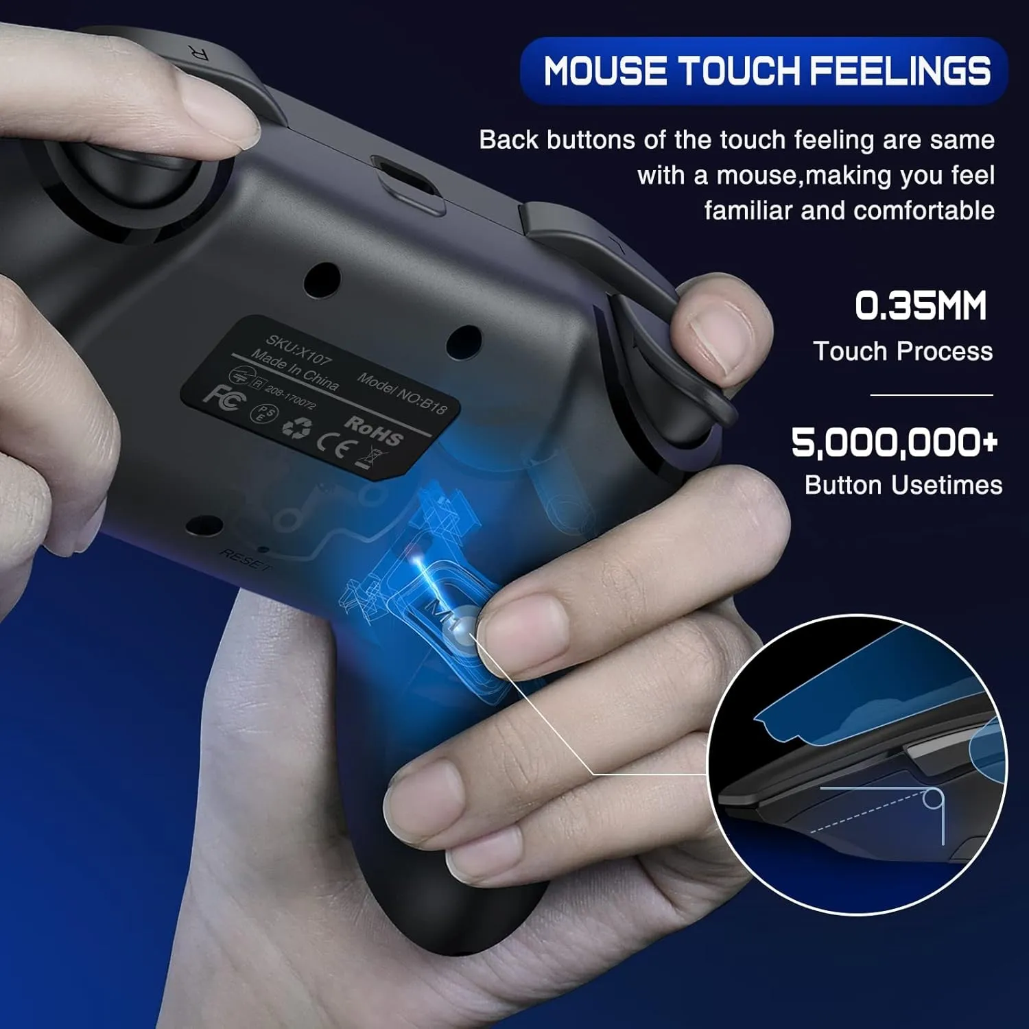 Wireless Switch Controller for Nintendo Switch/Lite/OLED Controller, Switch Controller with a Mouse Touch Feeling on Back Buttons, Extra Switch Pro Controller with Wake-up,Programmable, Turbo -Black