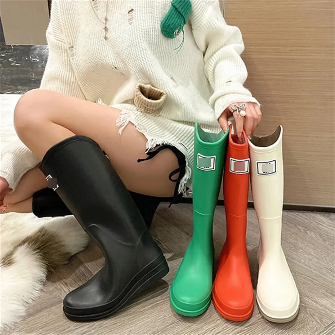 Wjnvfioo Fashion Women's Long Tube Thick Bottom Non-Slip Rainy Season Outdoor Rain Boots Waterproof Rain Boots Work Rain Boots