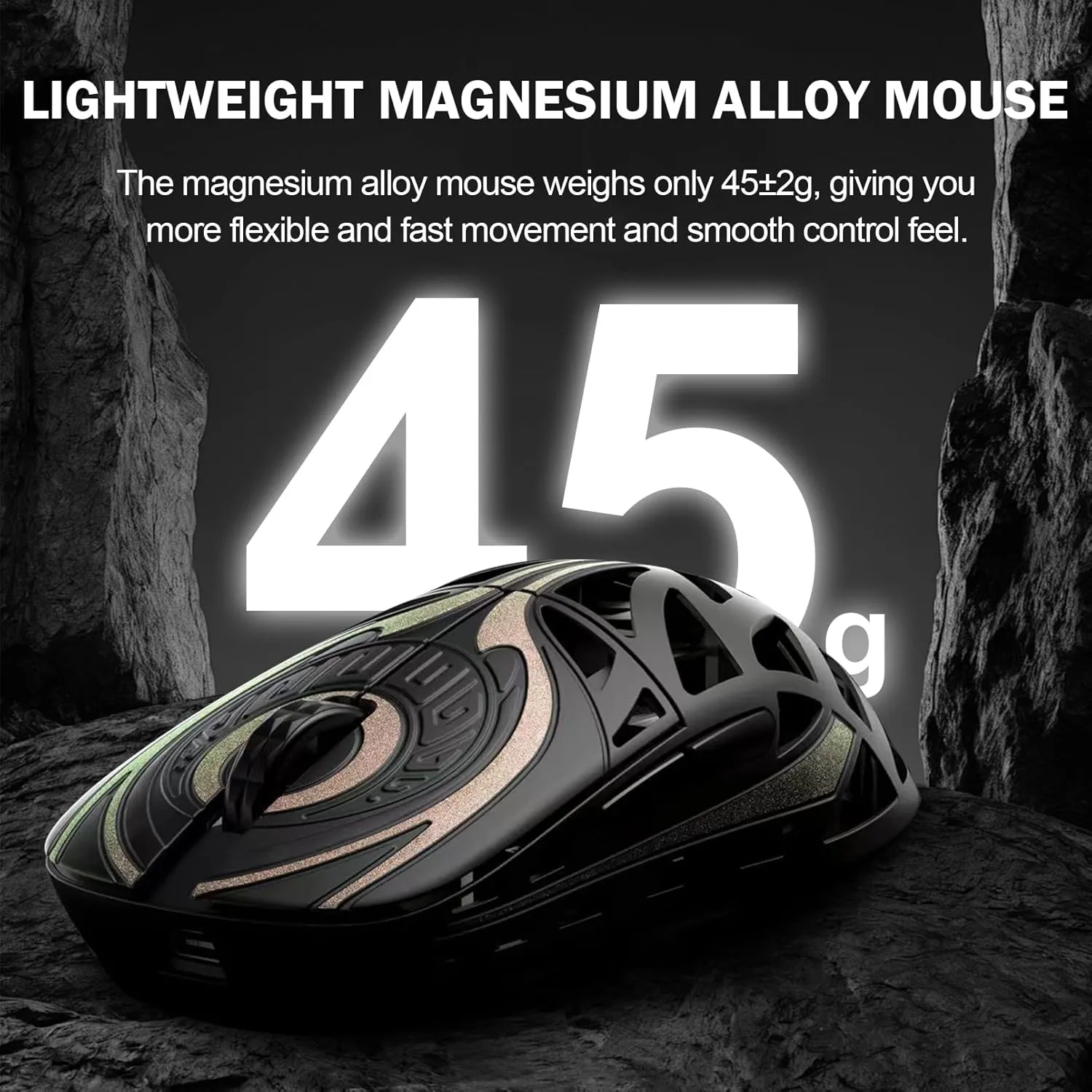 WLMOUSE Strider Magnesium Gaming Mouse 45g Superlight Magnesium Alloy Wireless Gaming Mouse, 125-8000Hz (Adjustable) Wireless Polling Rate, PAW 3950 HS Sensor, for PC/Laptop/Mac(Strider OM-Gold)