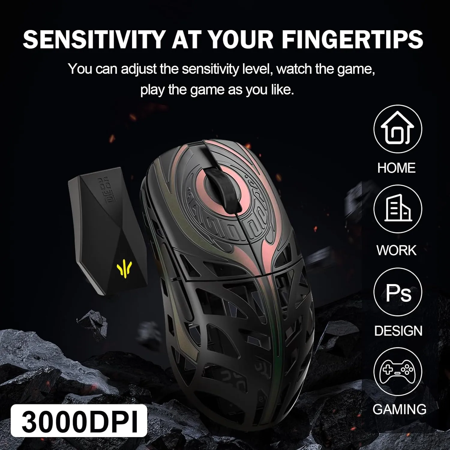 WLMOUSE Strider Magnesium Gaming Mouse 45g Superlight Magnesium Alloy Wireless Gaming Mouse, 125-8000Hz (Adjustable) Wireless Polling Rate, PAW 3950 HS Sensor, for PC/Laptop/Mac(Strider OM-Gold)