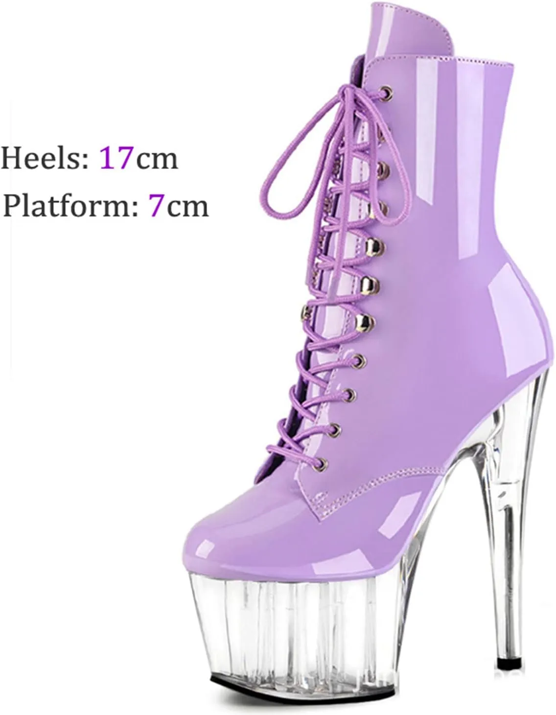 WOilERQ Sexy Crystal Platform Booties for Women Stiletto Crystal Heel Round Toe Mid Calf Boot Sexy Pole Dancing Stripper Club Heeled Dress Shoes Patent Leather 6.7"