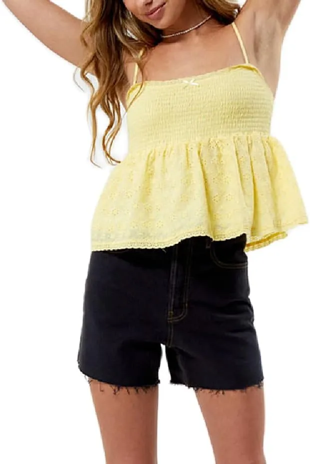 Women Babydoll Tank Tops Y2K Square Neck Smocked Bow Cami Tops Cute Floral Print Ruffled Hem Crop Top