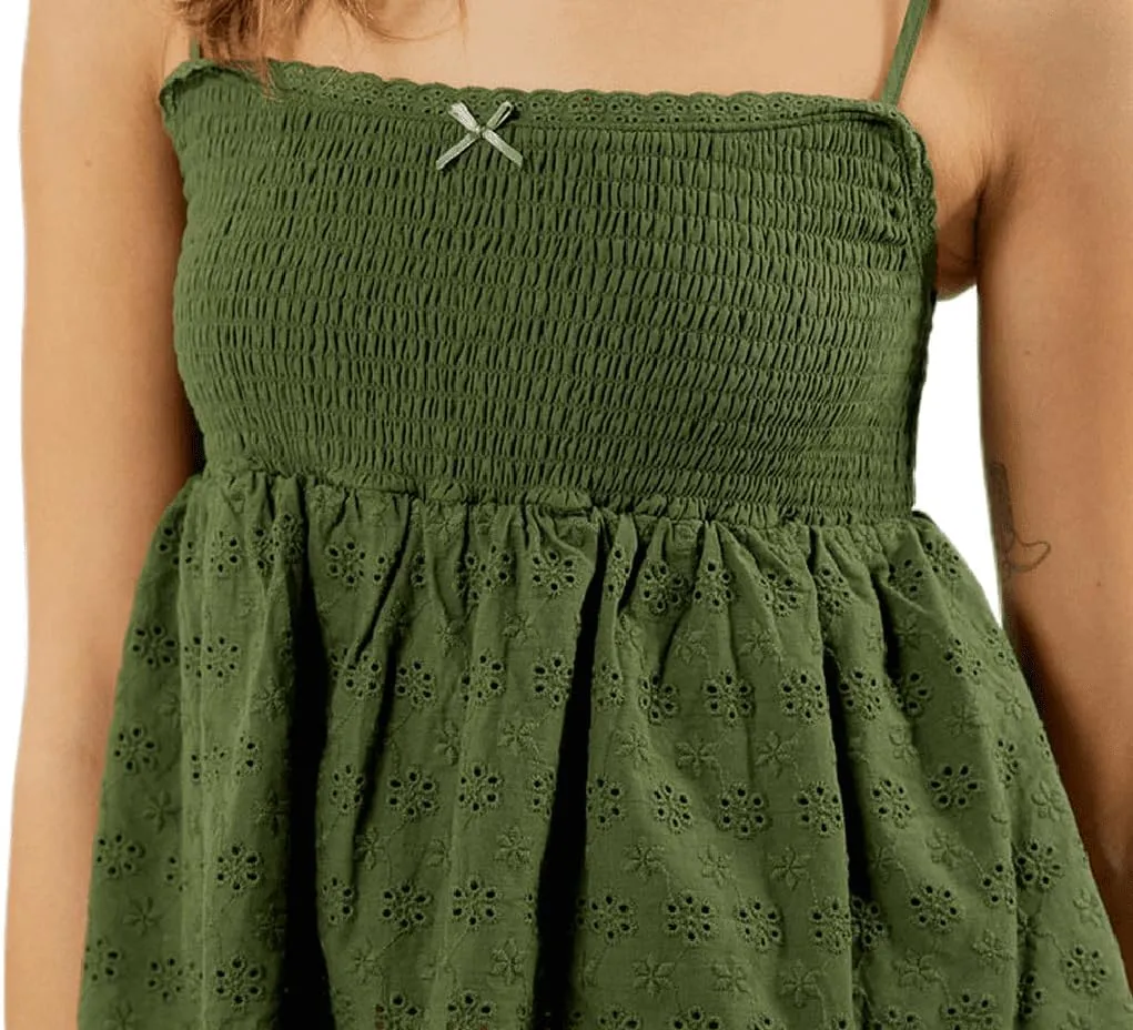 Women Babydoll Tank Tops Y2K Square Neck Smocked Bow Cami Tops Cute Floral Print Ruffled Hem Crop Top