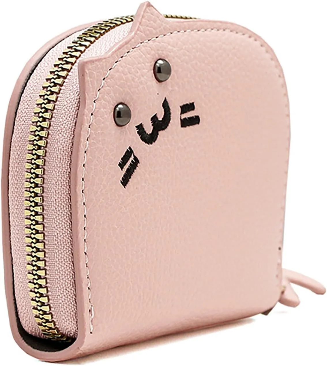 Women Cute Cat Purse Mini Zipper Credit Card Cases Leather Small Wallet Key Vegetable Tanned Leather Wallet Natural (One Size)