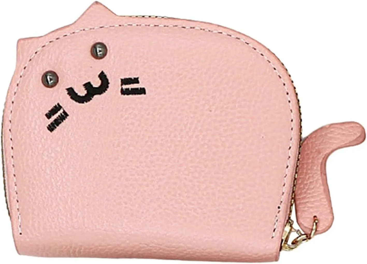 Women Cute Cat Purse Mini Zipper Credit Card Cases Leather Small Wallet Key Vegetable Tanned Leather Wallet Natural (One Size)