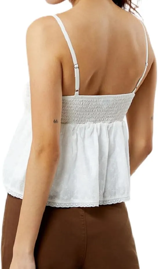 Women Floral Print Tie Shoulder Tank Tops Y2k Frill Shirred Ruffle Hem Cami Shirt Cute Smocked Cami Tops