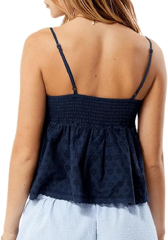 Women Floral Print Tie Shoulder Tank Tops Y2k Frill Shirred Ruffle Hem Cami Shirt Cute Smocked Cami Tops