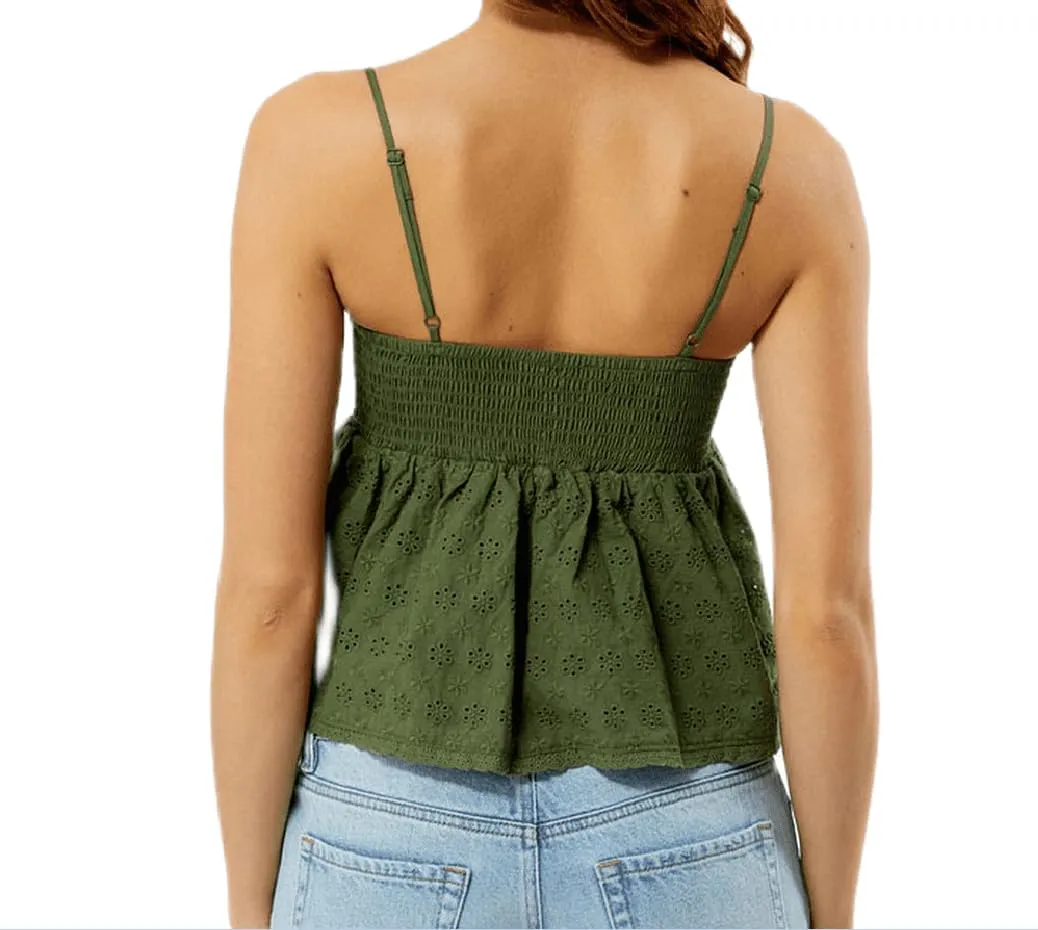 Women Floral Print Tie Shoulder Tank Tops Y2k Frill Shirred Ruffle Hem Cami Shirt Cute Smocked Cami Tops