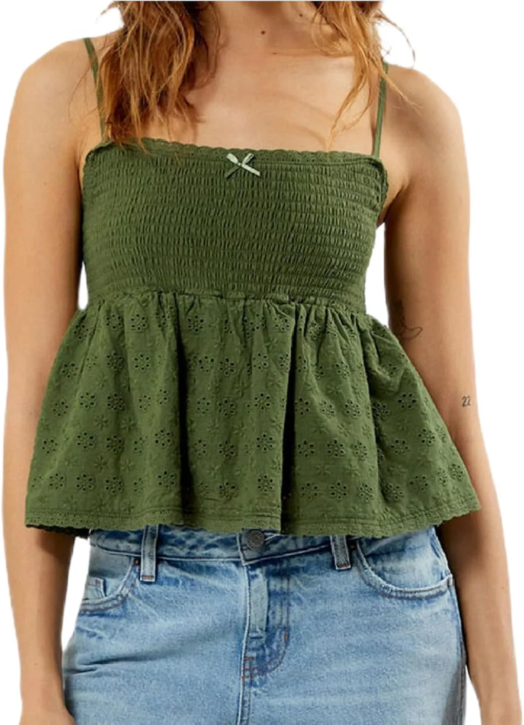 Women Floral Print Tie Shoulder Tank Tops Y2k Frill Shirred Ruffle Hem Cami Shirt Cute Smocked Cami Tops