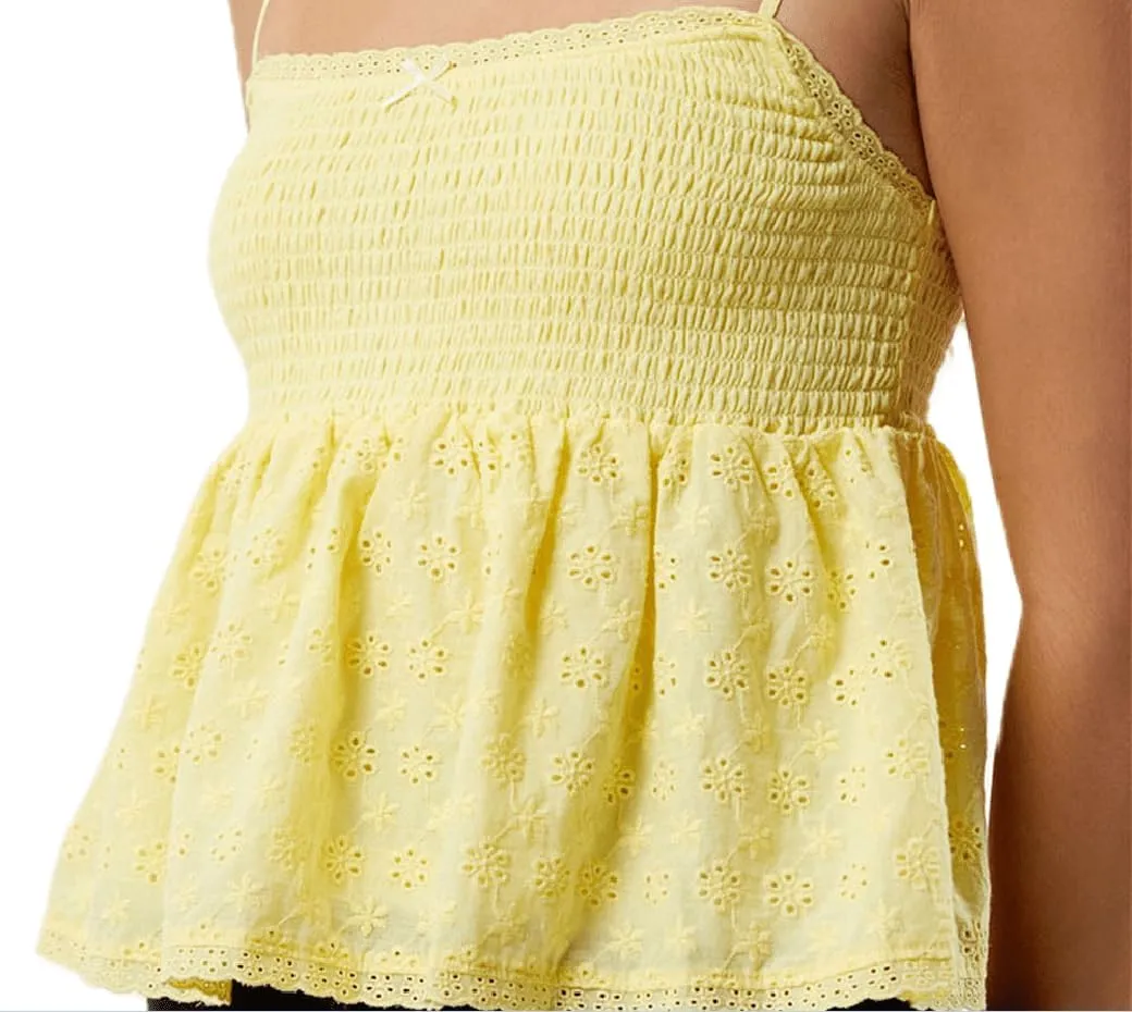 Women Floral Print Tie Shoulder Tank Tops Y2k Frill Shirred Ruffle Hem Cami Shirt Cute Smocked Cami Tops