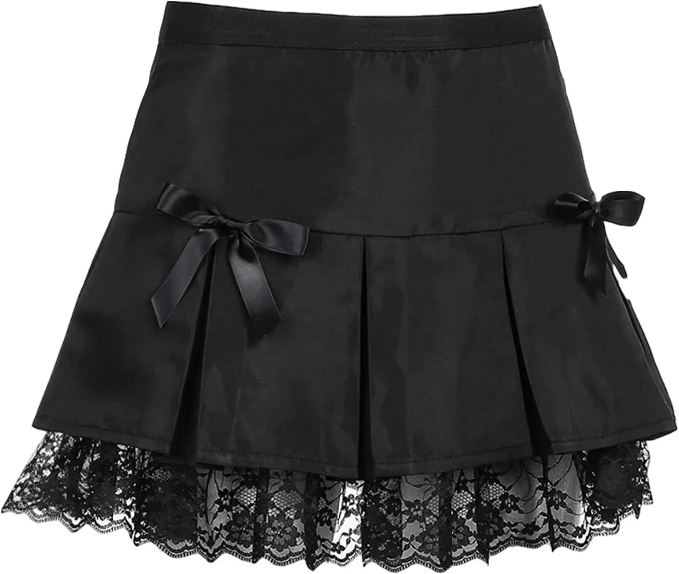 Women Lace Patchwork Pleated Skirt High Waist Gothic Short Skirt Ruffle Plaid A-Line Mini Skirt E-Girl Streetwear