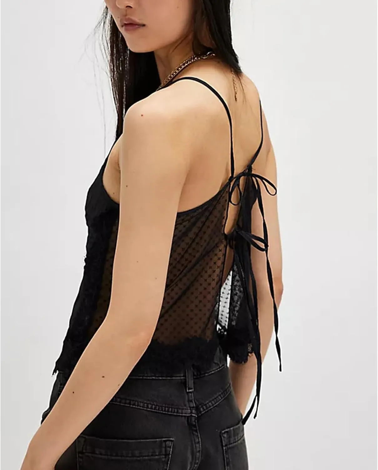Women Lace Trim Tank Top Sexy Sleeveless Backless Flowy Cami Shirt Cross Criss Straps Camisoles Y2K Going Out Tops