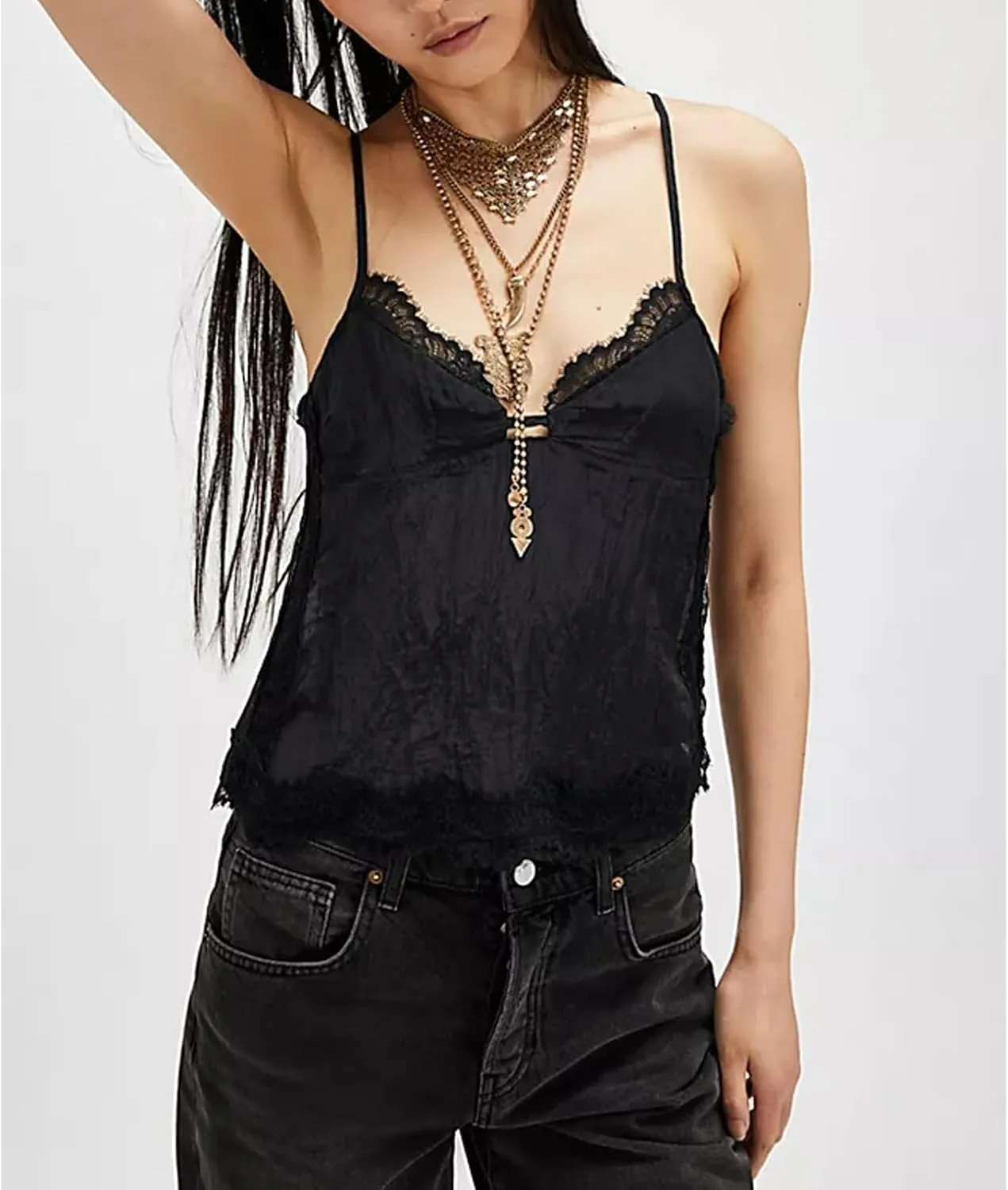Women Lace Trim Tank Top Sexy Sleeveless Backless Flowy Cami Shirt Cross Criss Straps Camisoles Y2K Going Out Tops