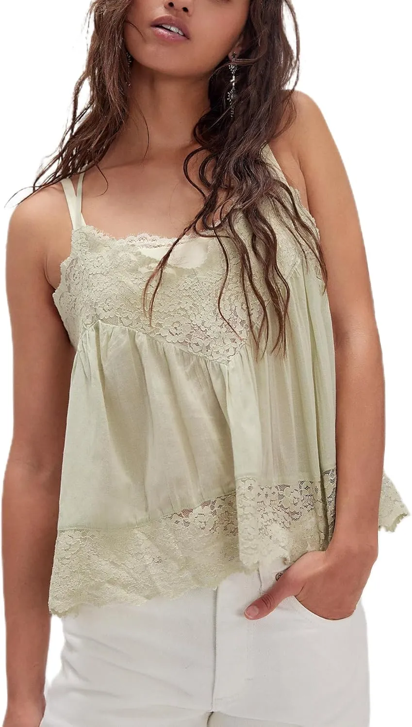 Women Lace Trim Tank Top Sexy Sleeveless Backless Flowy Cami Shirt Cross Criss Straps Camisoles Y2K Going Out Tops
