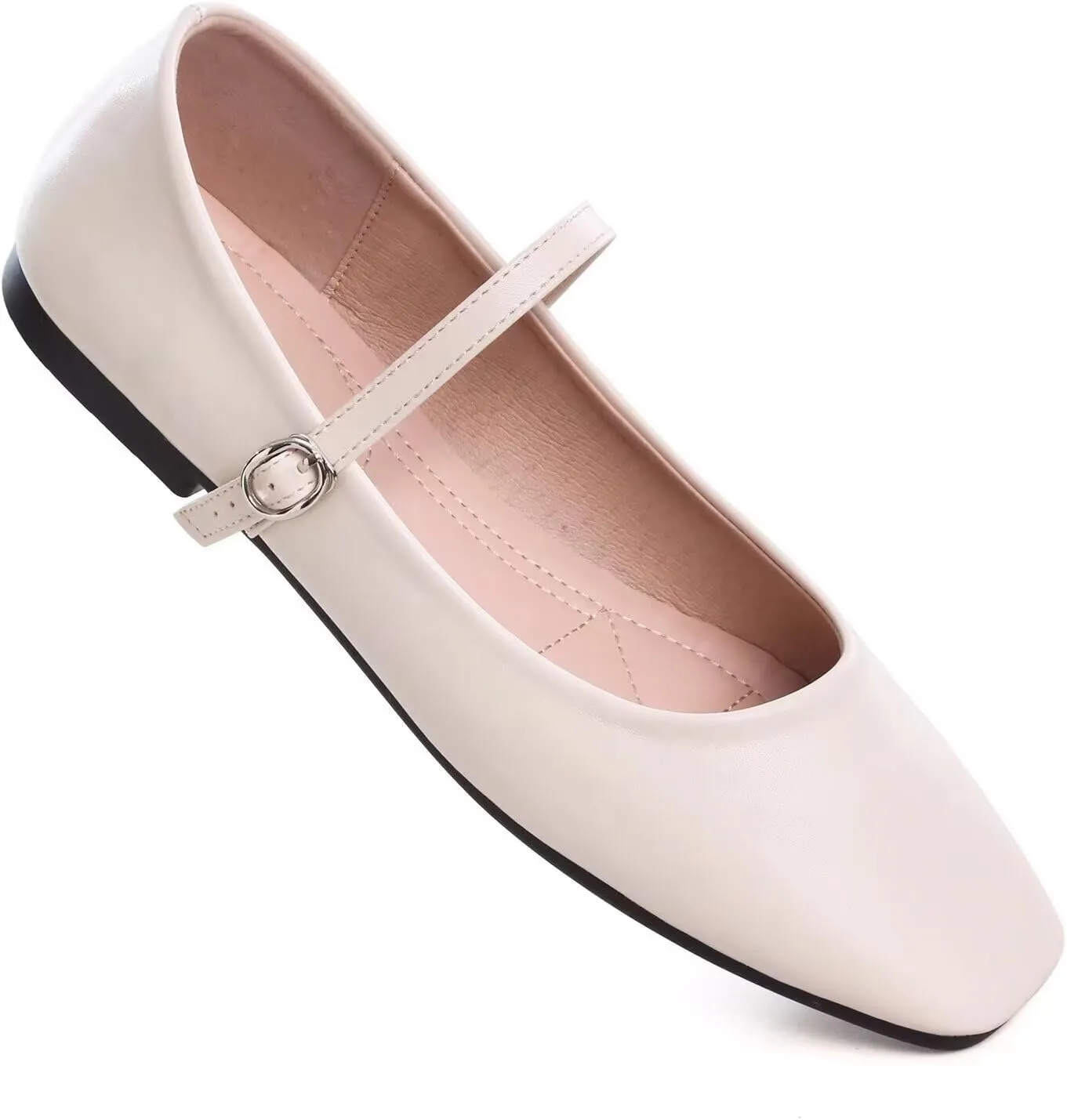 Women Mary Jane Flat Shoes Soft Patent Leather Square Toe Adjustable Buckle Strap Casual Ballet Dance Shoes