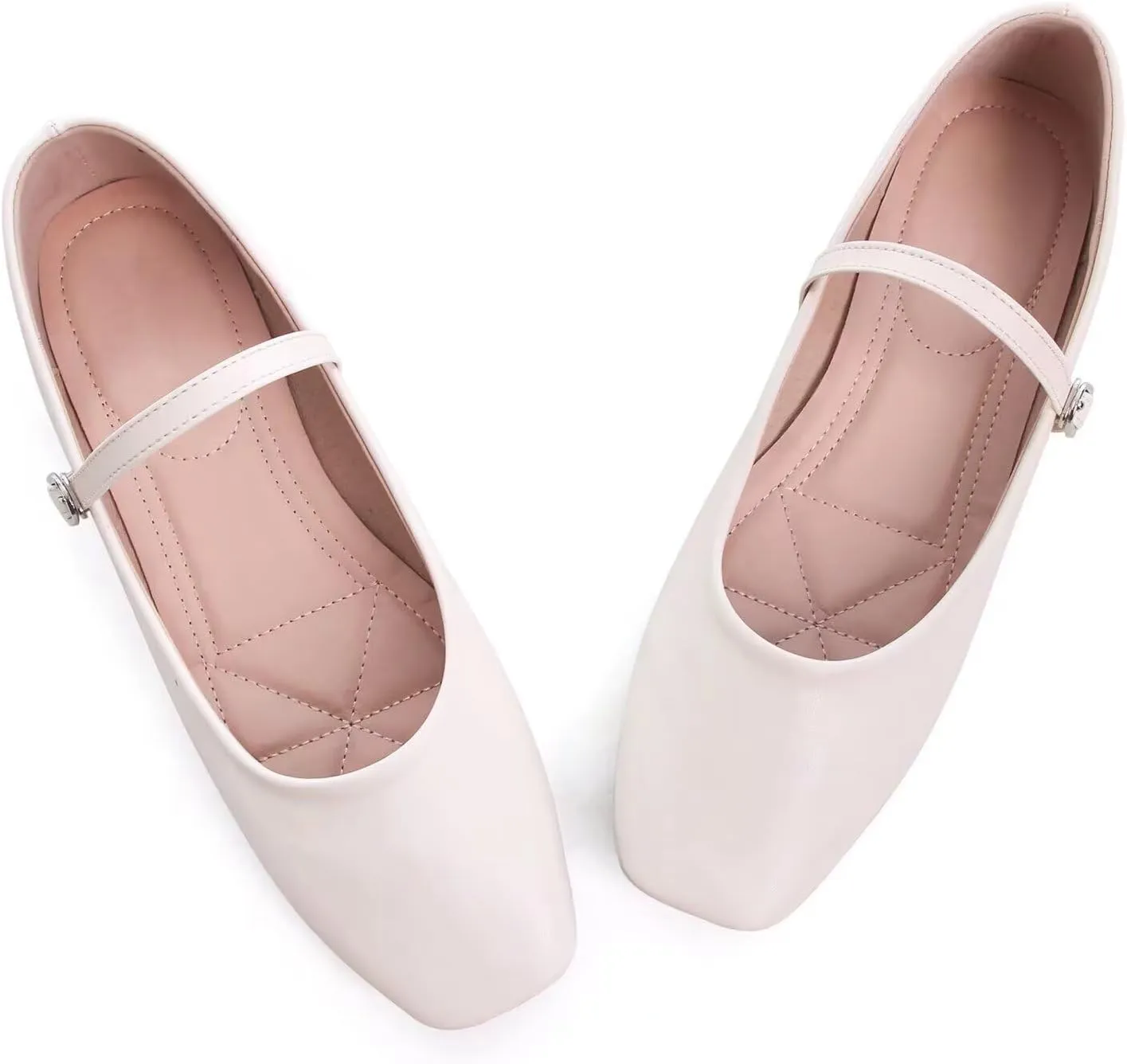 Women Mary Jane Flat Shoes Soft Patent Leather Square Toe Adjustable Buckle Strap Casual Ballet Dance Shoes