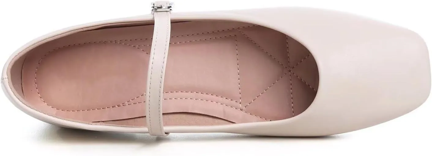 Women Mary Jane Flat Shoes Soft Patent Leather Square Toe Adjustable Buckle Strap Casual Ballet Dance Shoes