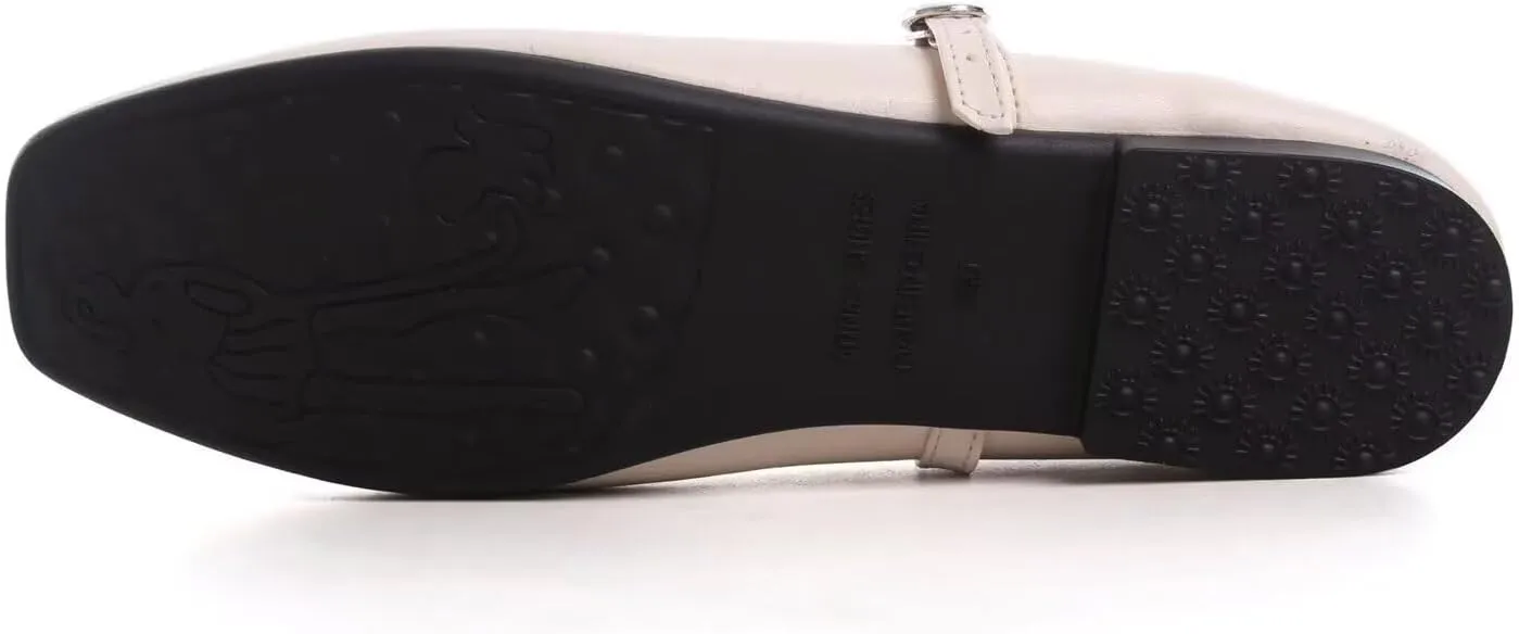 Women Mary Jane Flat Shoes Soft Patent Leather Square Toe Adjustable Buckle Strap Casual Ballet Dance Shoes
