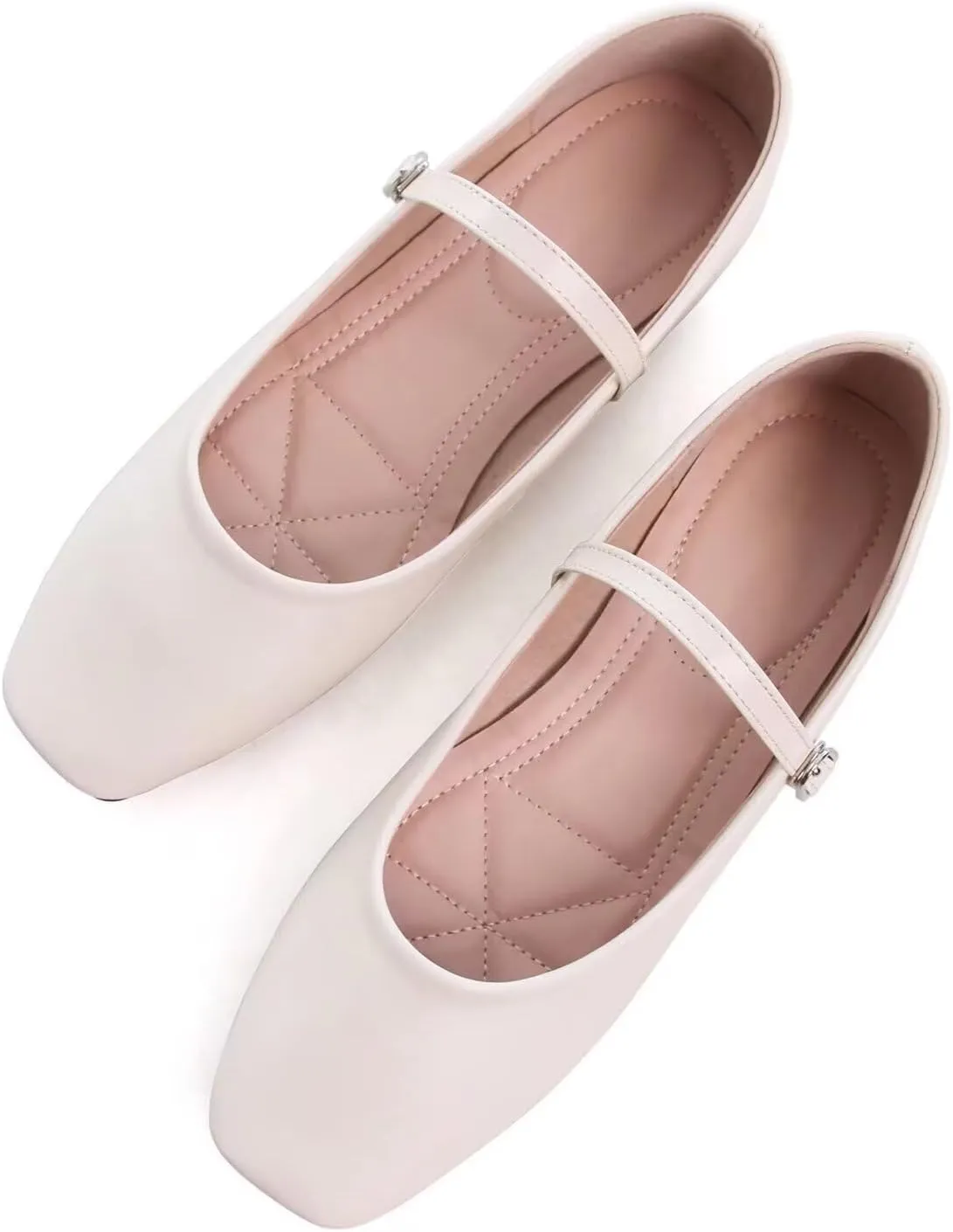 Women Mary Jane Flat Shoes Soft Patent Leather Square Toe Adjustable Buckle Strap Casual Ballet Dance Shoes