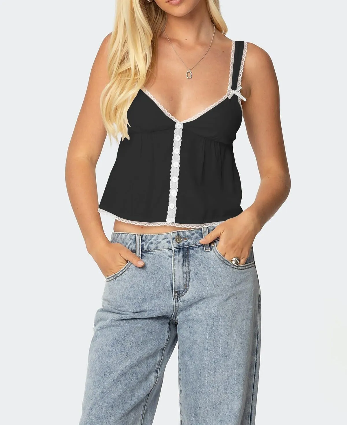 Women Teens Cute Babydoll Tops Y2k Floral Lace Trim Camisole Ruffle Tank Top Summer Flowy Peplum Top Streetwear