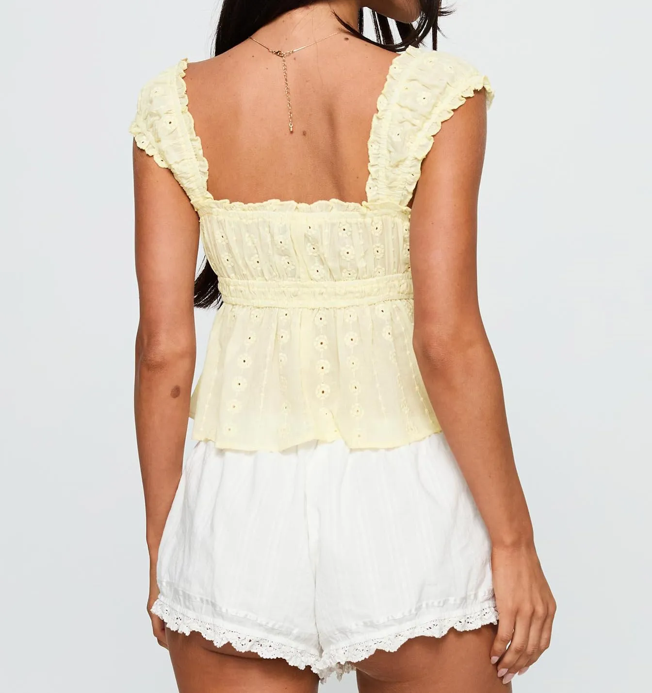 Women Teens Y2k Babydoll Tops Spaghetti Strap Eyelet Embroidery Tank Top Summer Ruffle Flowy Camisole Streetwear
