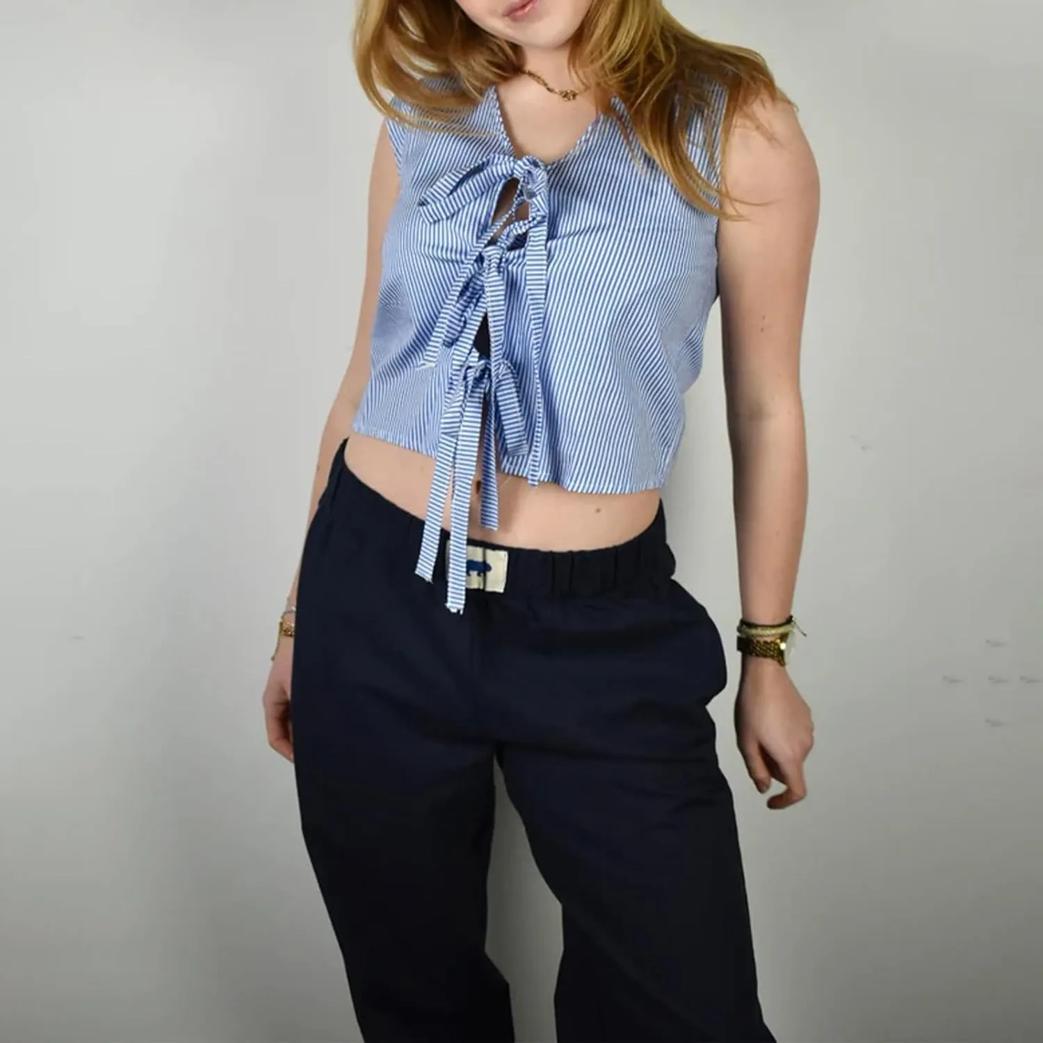 Women Tie Front Peplum Tank Tops Y2K Sleeveless Lace Up Ruffle Hem Babydoll Vest Shirts Cute Summer Going Out Tops