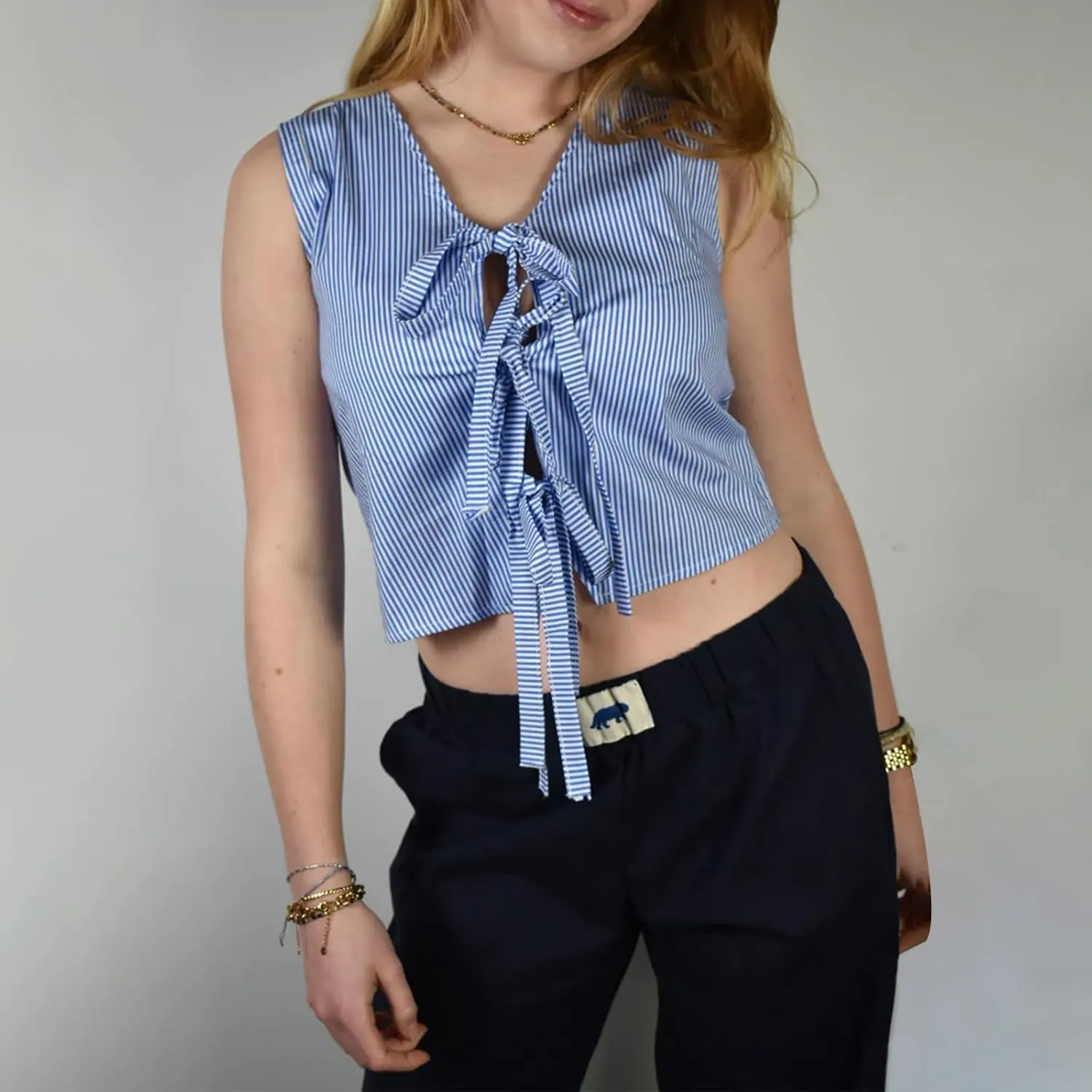 Women Tie Front Peplum Tank Tops Y2K Sleeveless Lace Up Ruffle Hem Babydoll Vest Shirts Cute Summer Going Out Tops