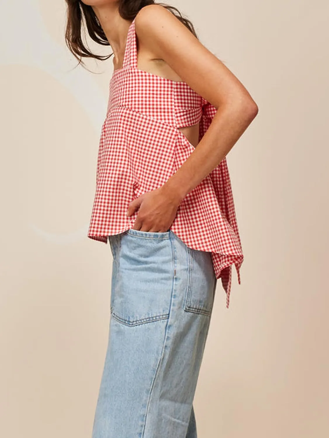 Women Y2k Gingham Tank Top Sleeveless Square Neck Plaid Tank Top Tie Back Ruffle Hem Peplum Tops Summer Streetwear