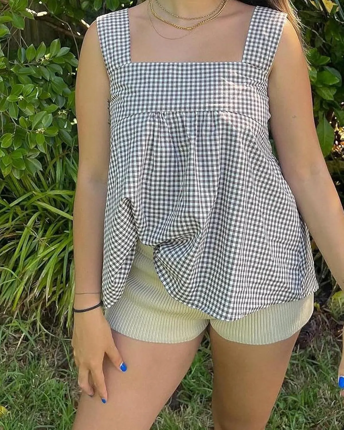 Women Y2k Gingham Tank Top Sleeveless Square Neck Plaid Tank Top Tie Back Ruffle Hem Peplum Tops Summer Streetwear
