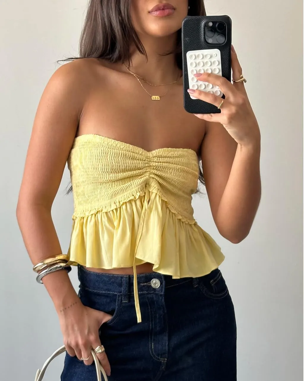 Women Y2k Ruched Tank Top Spaghetti Strap Peplum Camisole Cute Tie Up Cami Top Summer Streetwear