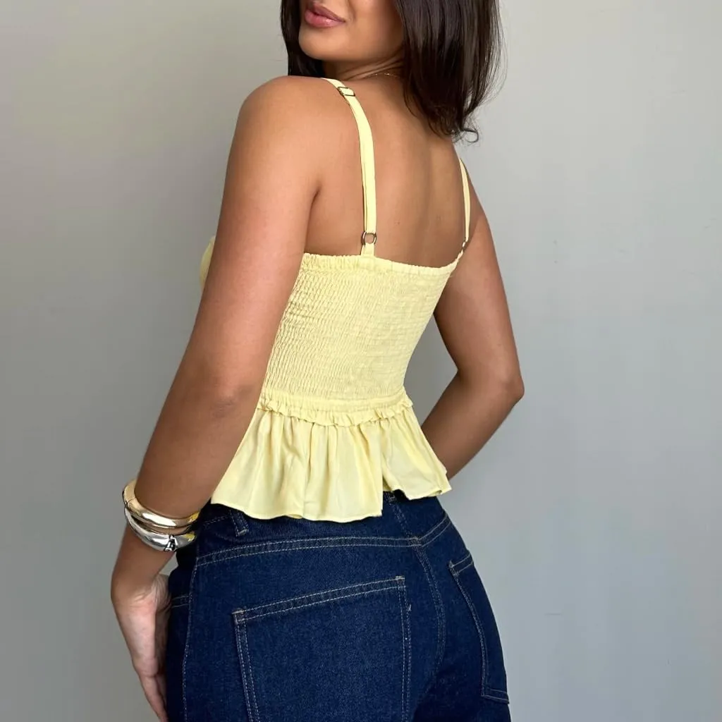 Women Y2k Ruched Tank Top Spaghetti Strap Peplum Camisole Cute Tie Up Cami Top Summer Streetwear