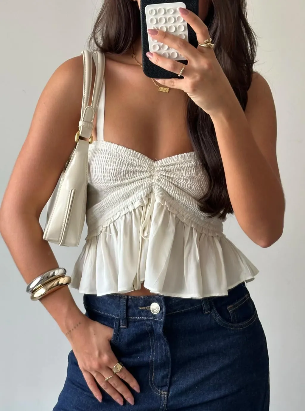 Women Y2k Ruched Tank Top Spaghetti Strap Peplum Camisole Cute Tie Up Cami Top Summer Streetwear