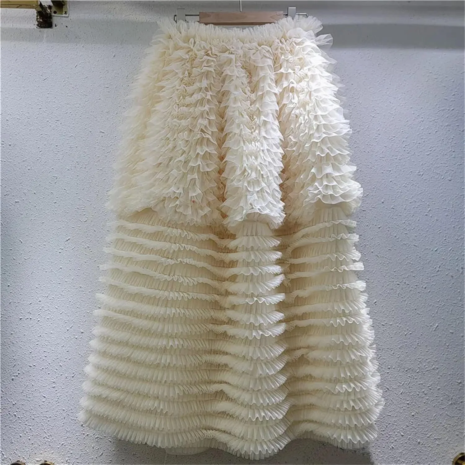 Women's Apricot Gauze Skirt, Loose Fit Pleated Casual Maxi Skirt